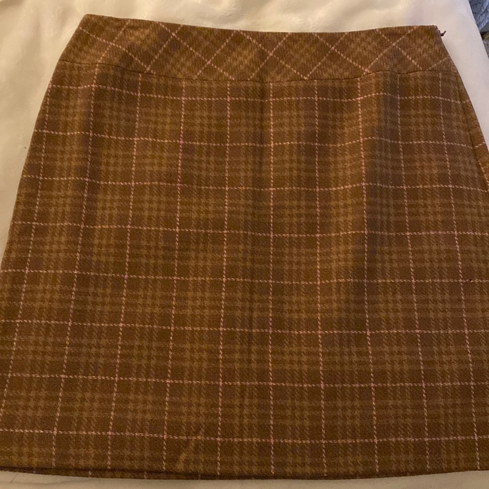 Loft brown and pink plaid skirt
